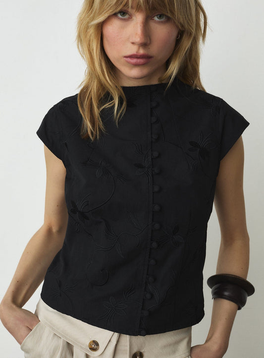 MELANI BLACK ASYMMETRIC BLOUSE