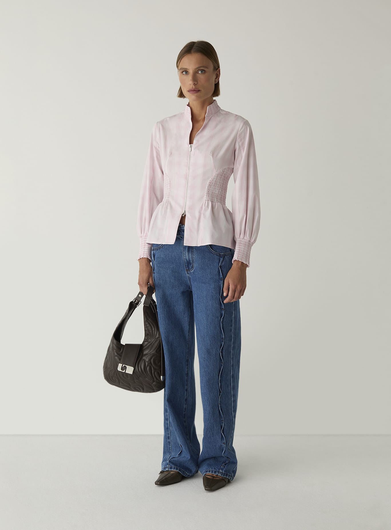 MINA PINK SQUARED ZIPPERED BLOUSE