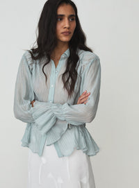 NAELIA LIGHT BLUE RUCHED SHIRT