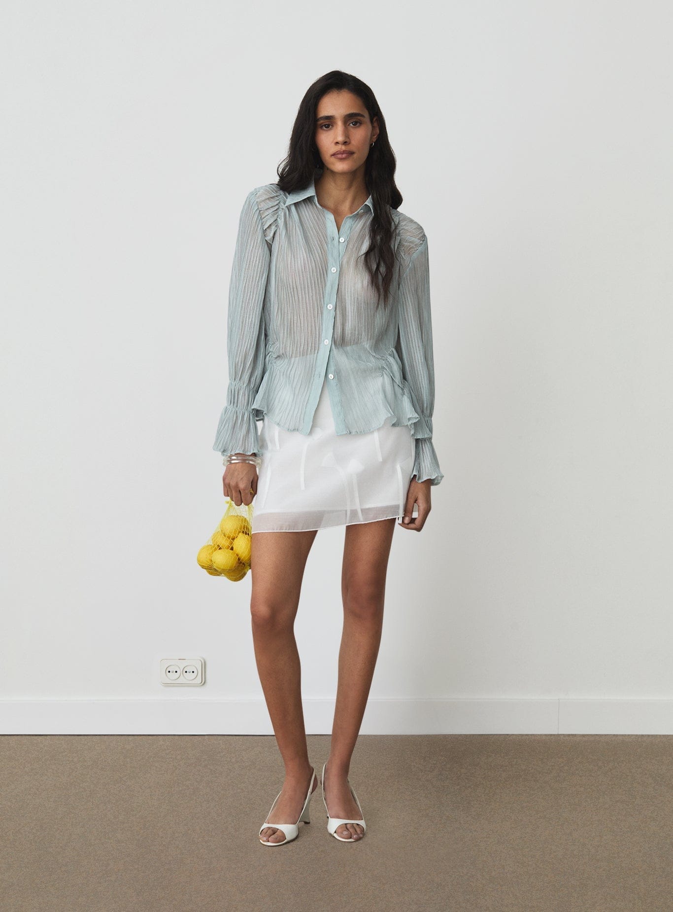 NAELIA LIGHT BLUE RUCHED SHIRT