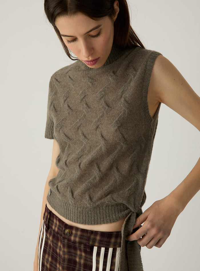 RAYE TAUPE TEXTURED KNIT TOP