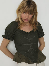 REGINA KHAKI PUFF SLEEVE BLOUSE