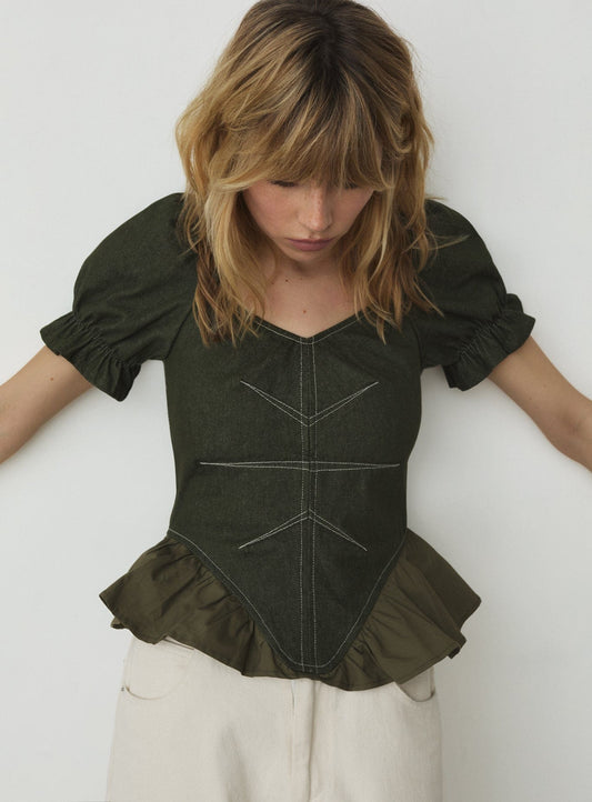 REGINA KHAKI PUFF SLEEVE BLOUSE