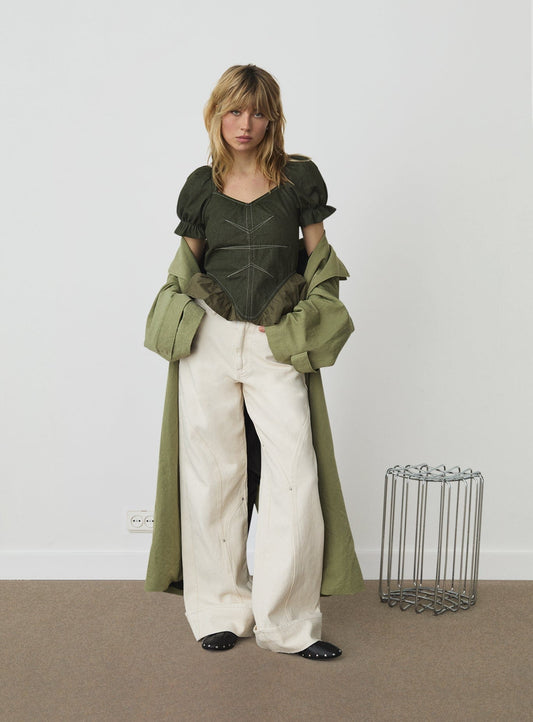 REGINA KHAKI PUFF SLEEVE BLOUSE