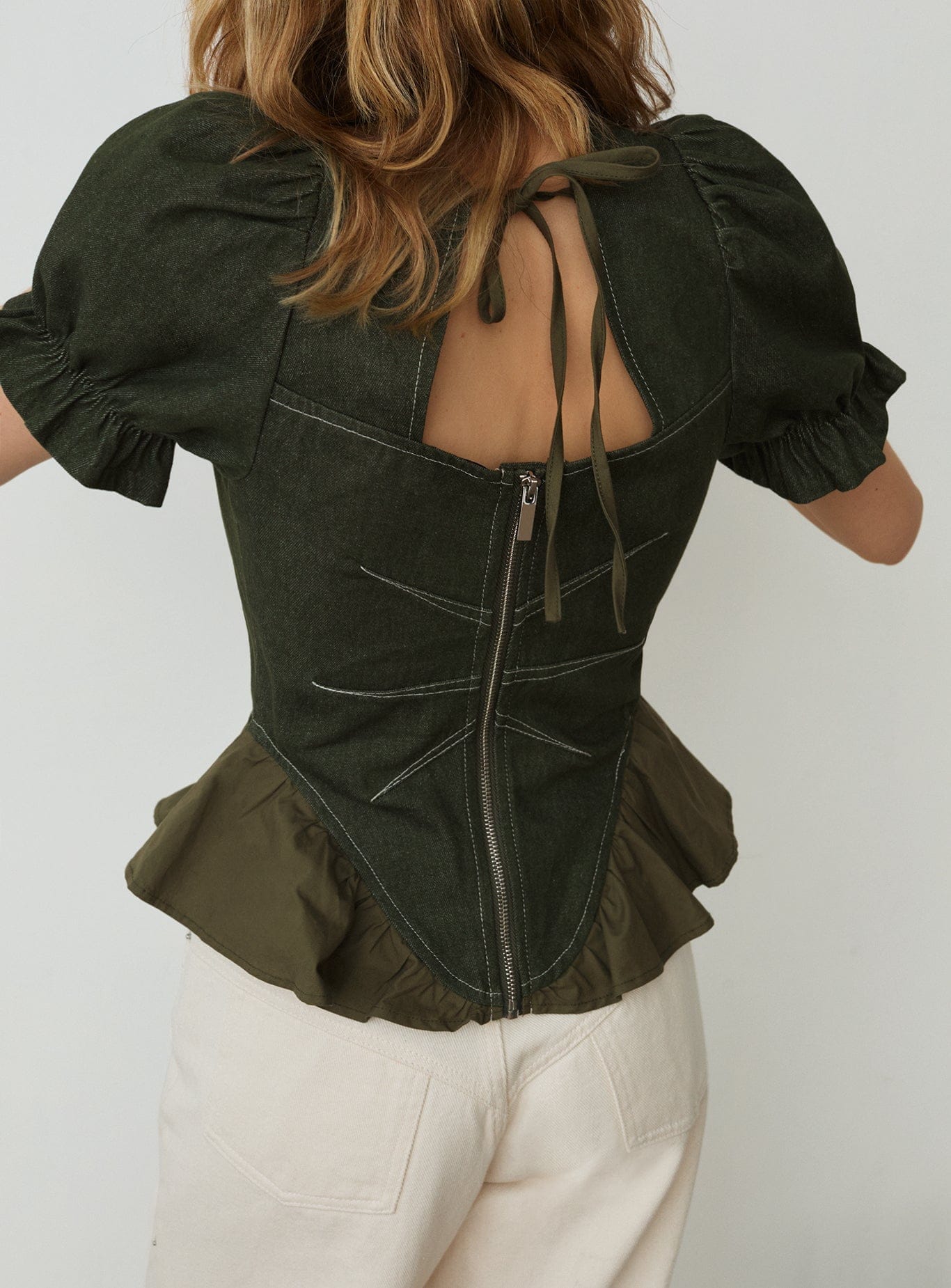Regina Khaki Puff Sleeve Blouse | LAAGAM