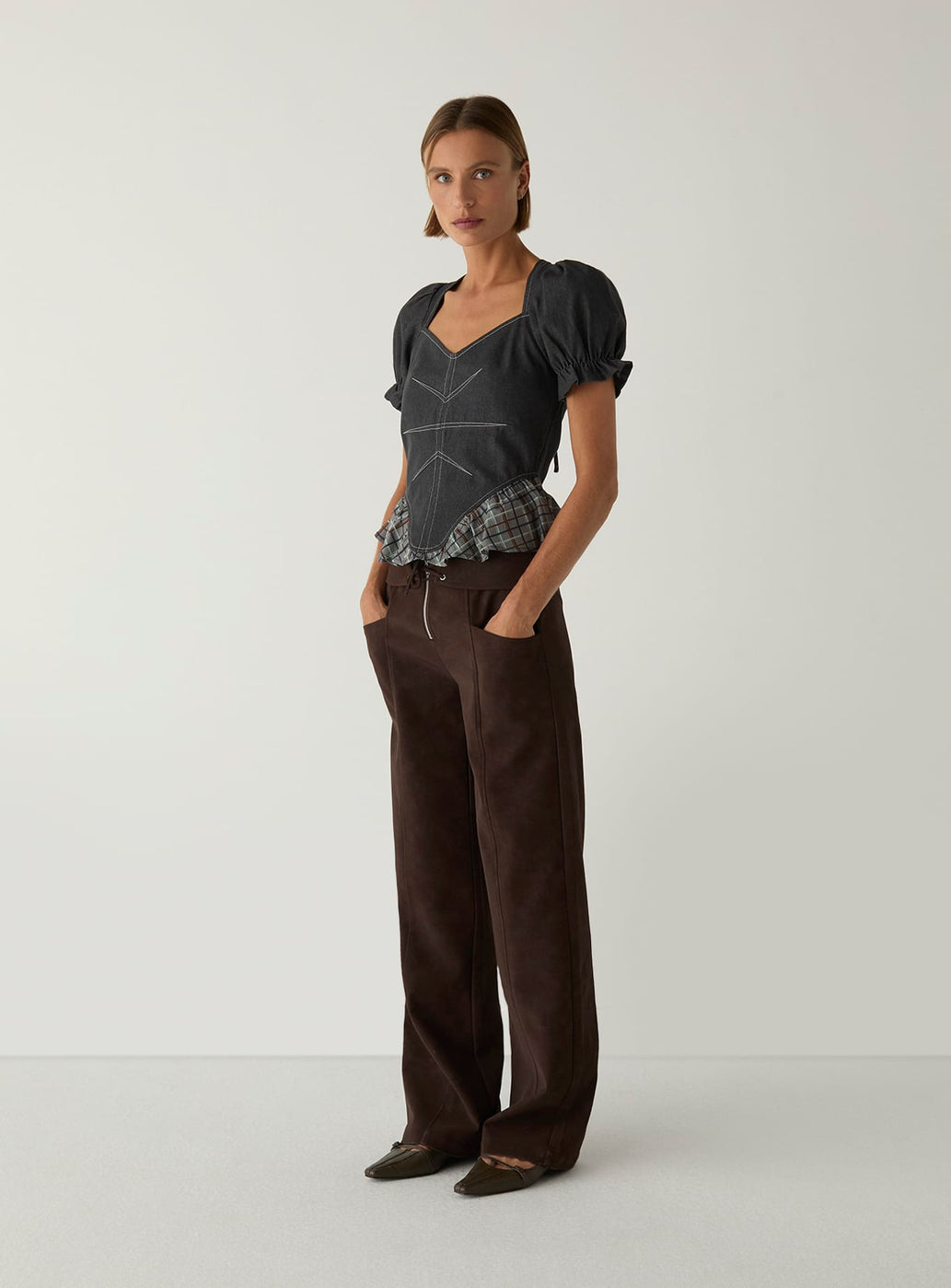 REGINA GREY PUFF SLEEVE BLOUSE