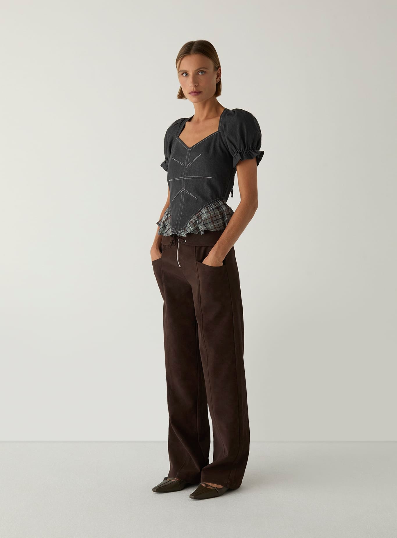 REGINA GREY PUFF SLEEVE BLOUSE