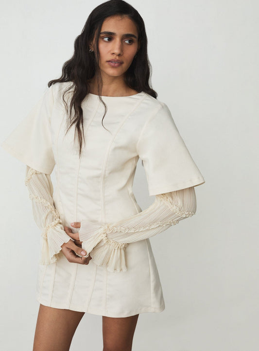 ROSETTE ECRU SHORT DRESS