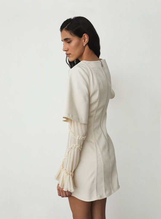 ROSETTE ECRU SHORT DRESS