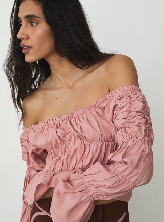 SADIE PINK LINEN RUCHED BLOUSE