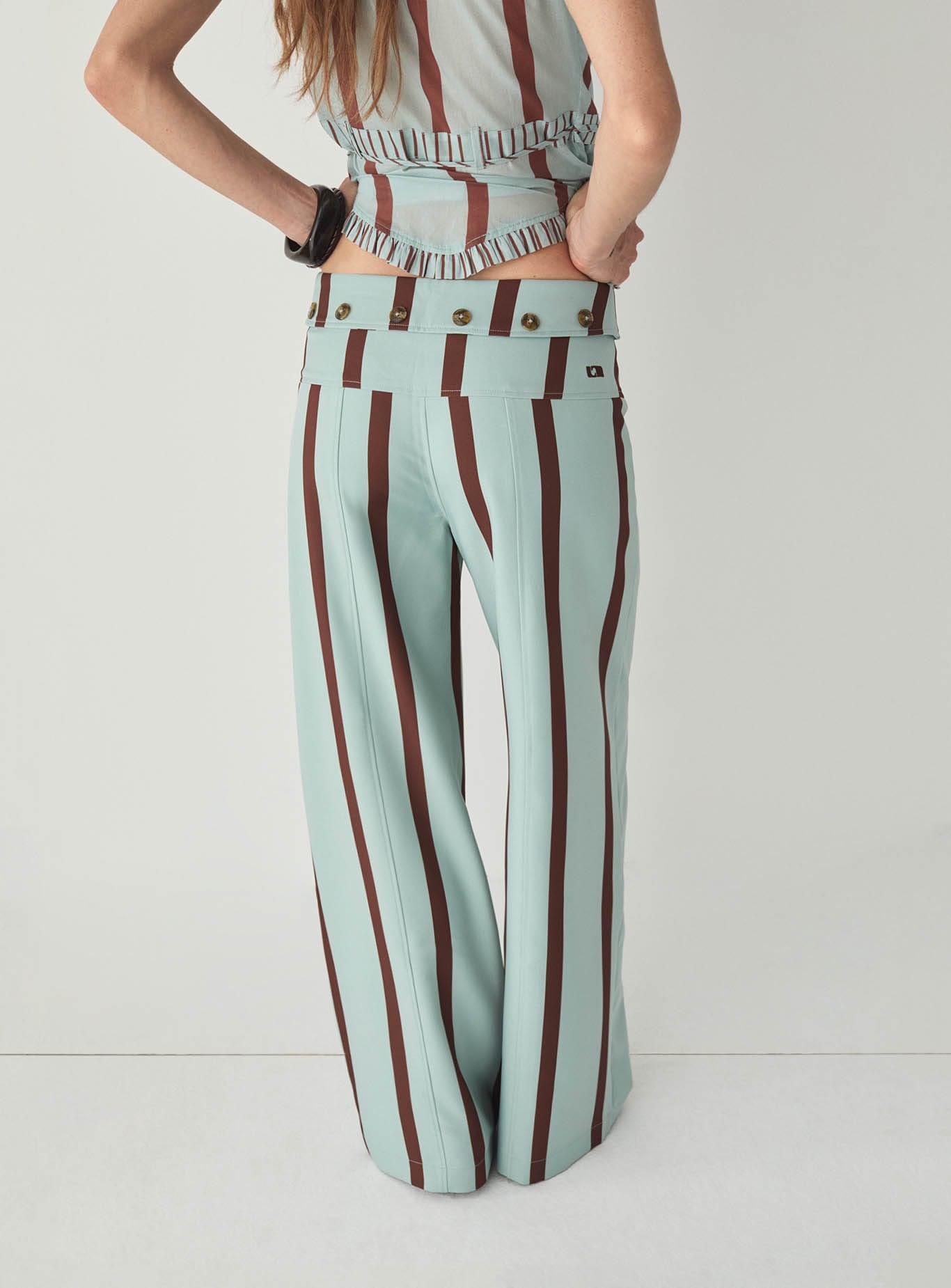 TASHI TURQUOISE STRIPED FLOW PANTS