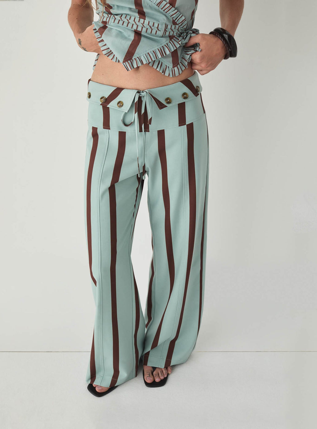 TASHI TURQUOISE STRIPED FLOW PANTS