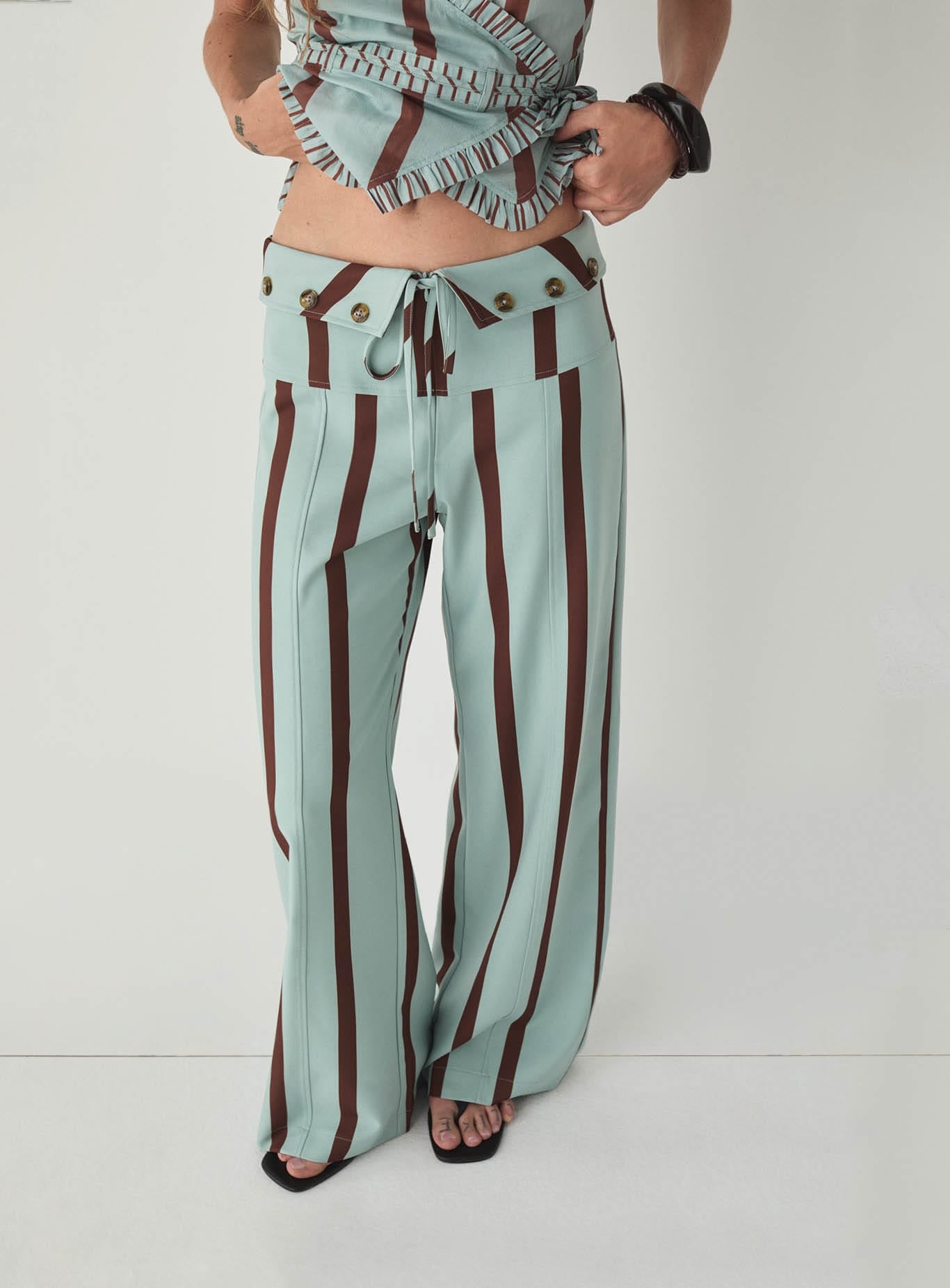 TASHI TURQUOISE STRIPED FLOW PANTS