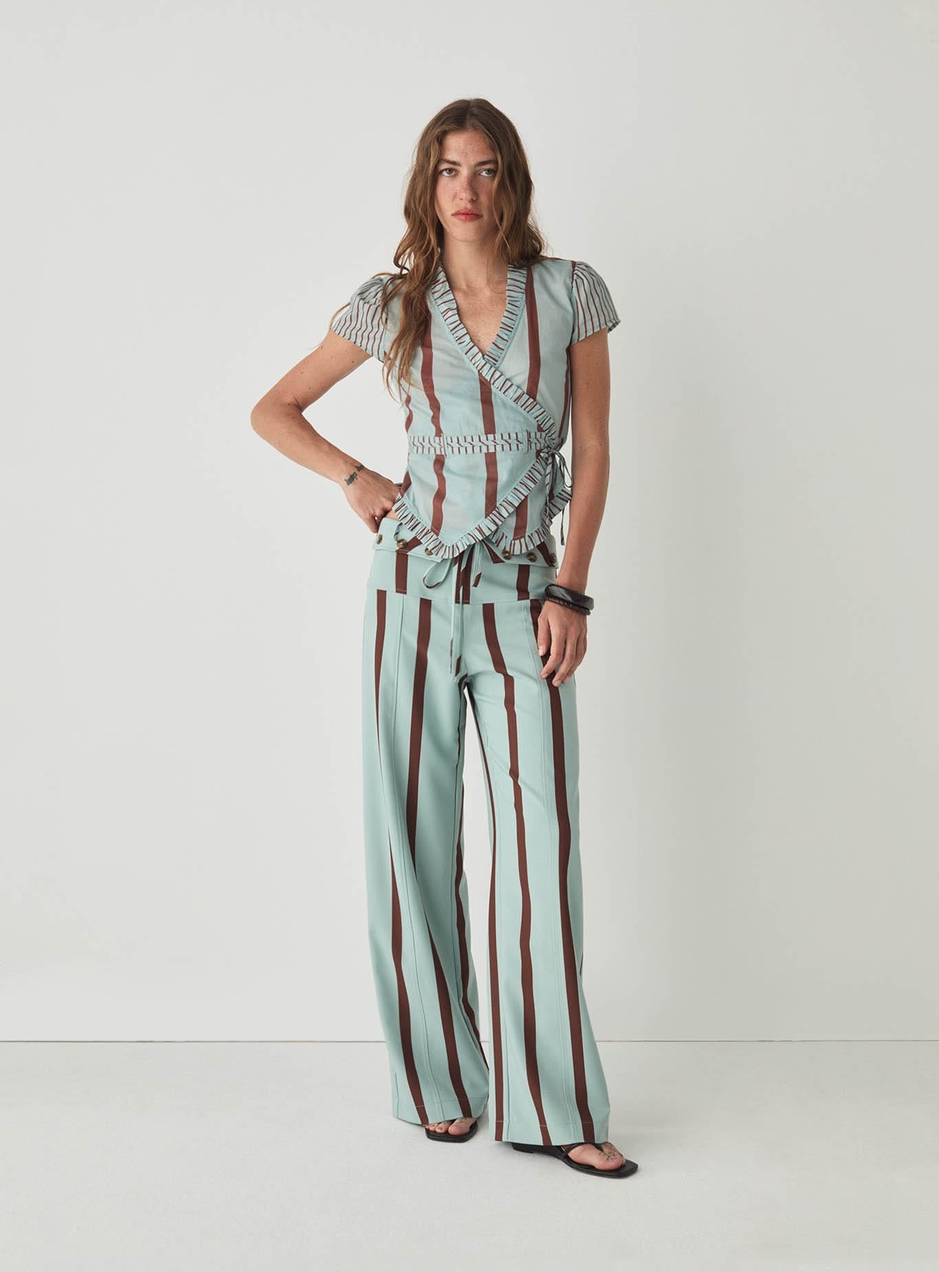TASHI TURQUOISE STRIPED FLOW PANTS