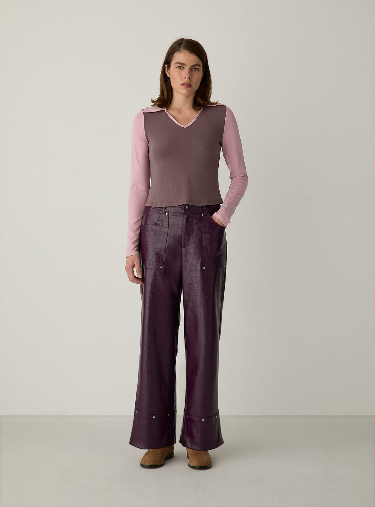 VESPER PINK LONG SLEEVE POLO T-SHIRT