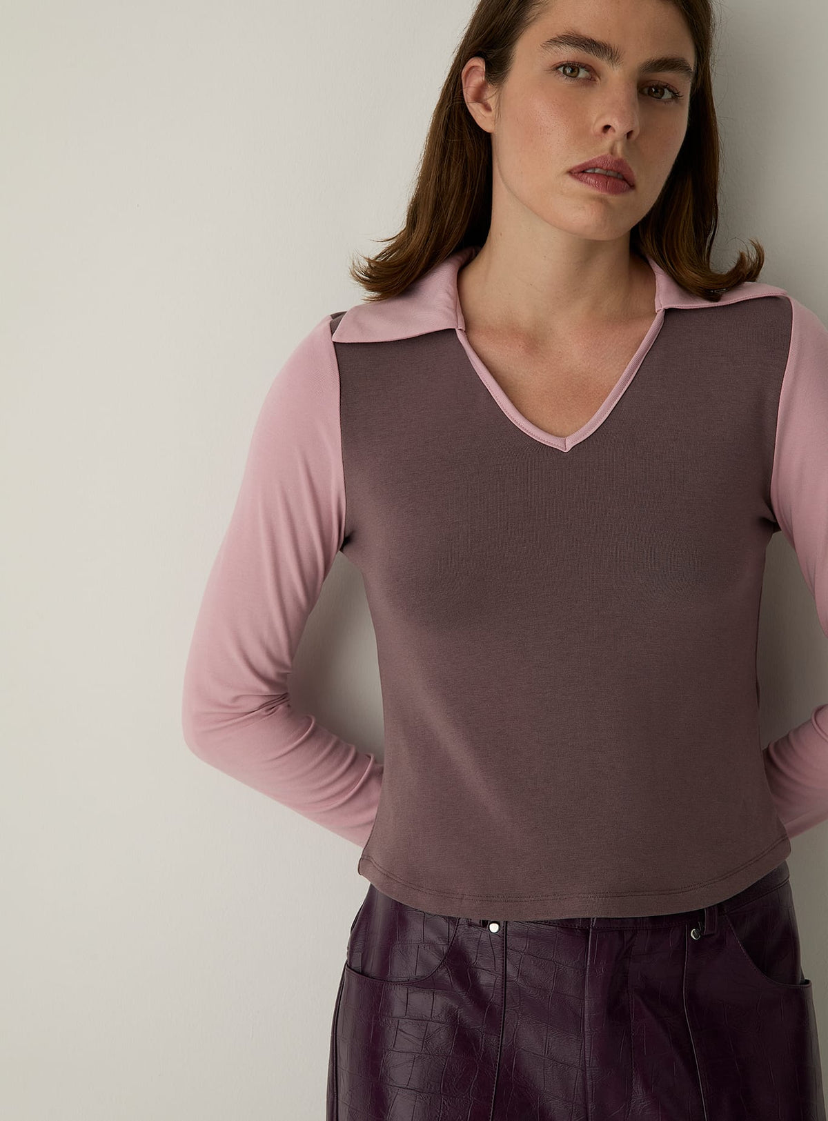 VESPER PINK LONG SLEEVE POLO T-SHIRT