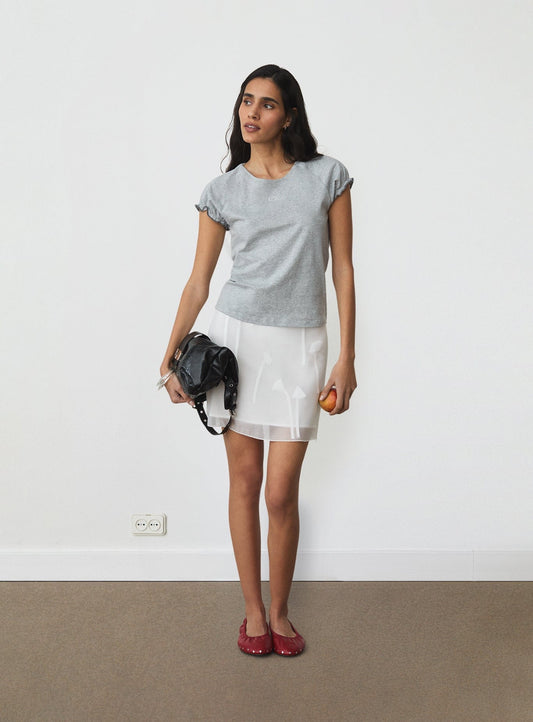 ZAIRA GREY EMBROIDERED LOGO T-SHIRT