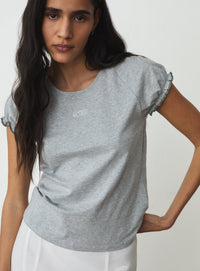 ZAIRA GREY EMBROIDERED LOGO T-SHIRT