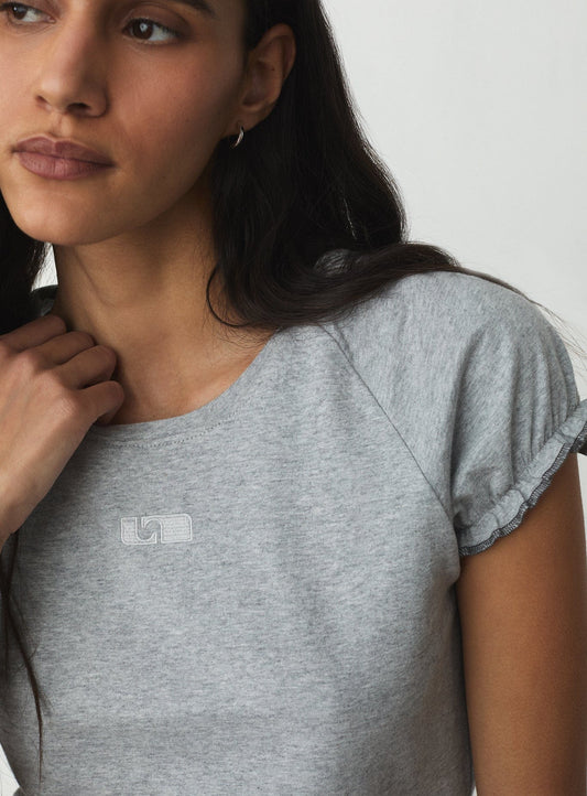 ZAIRA GREY EMBROIDERED LOGO T-SHIRT