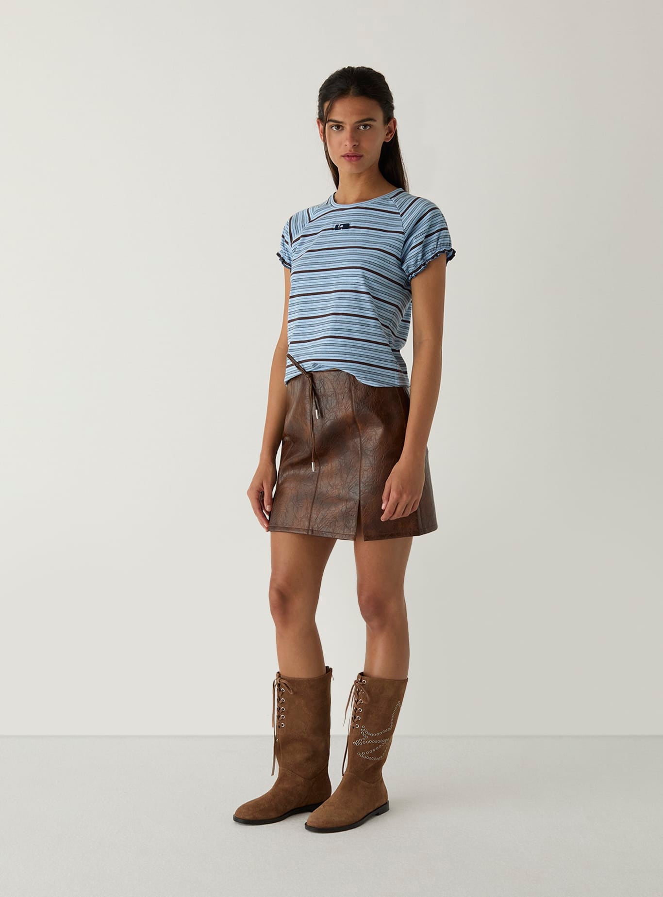 ZAIRA BLUE EMBROIDERED LOGO T-SHIRT