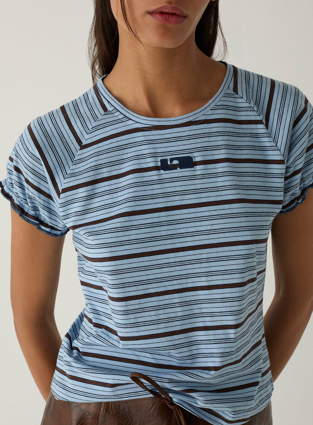 ZAIRA BLUE EMBROIDERED LOGO T-SHIRT