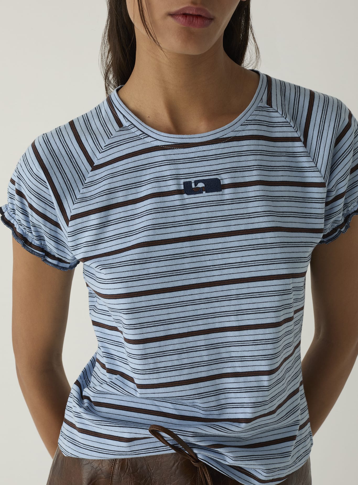 ZAIRA BLUE EMBROIDERED LOGO T-SHIRT