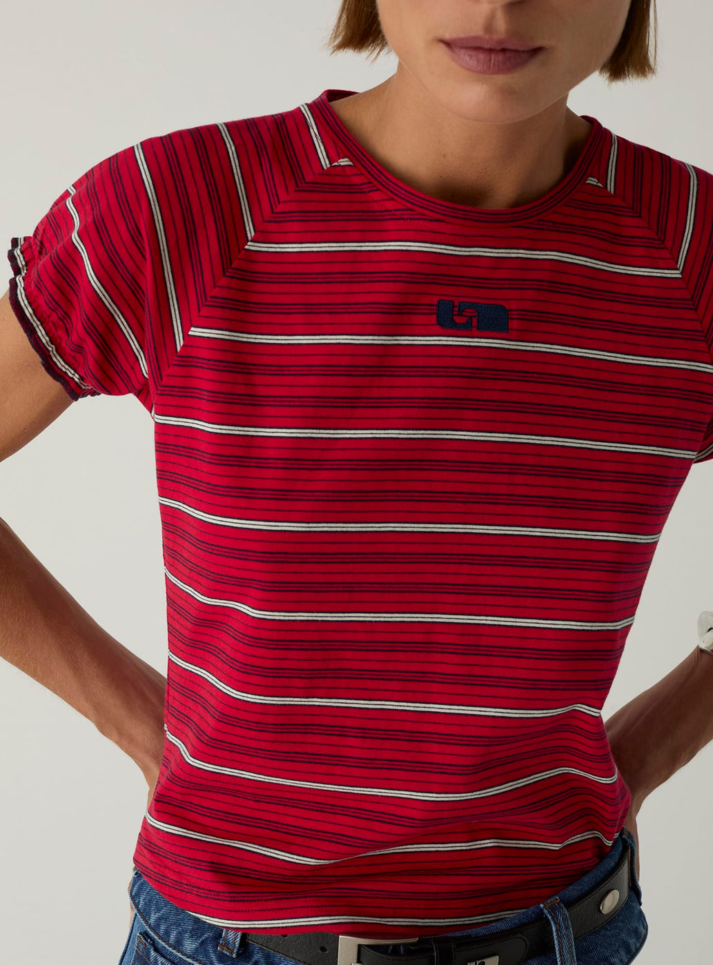 ZAIRA RED EMBROIDERED LOGO T-SHIRT