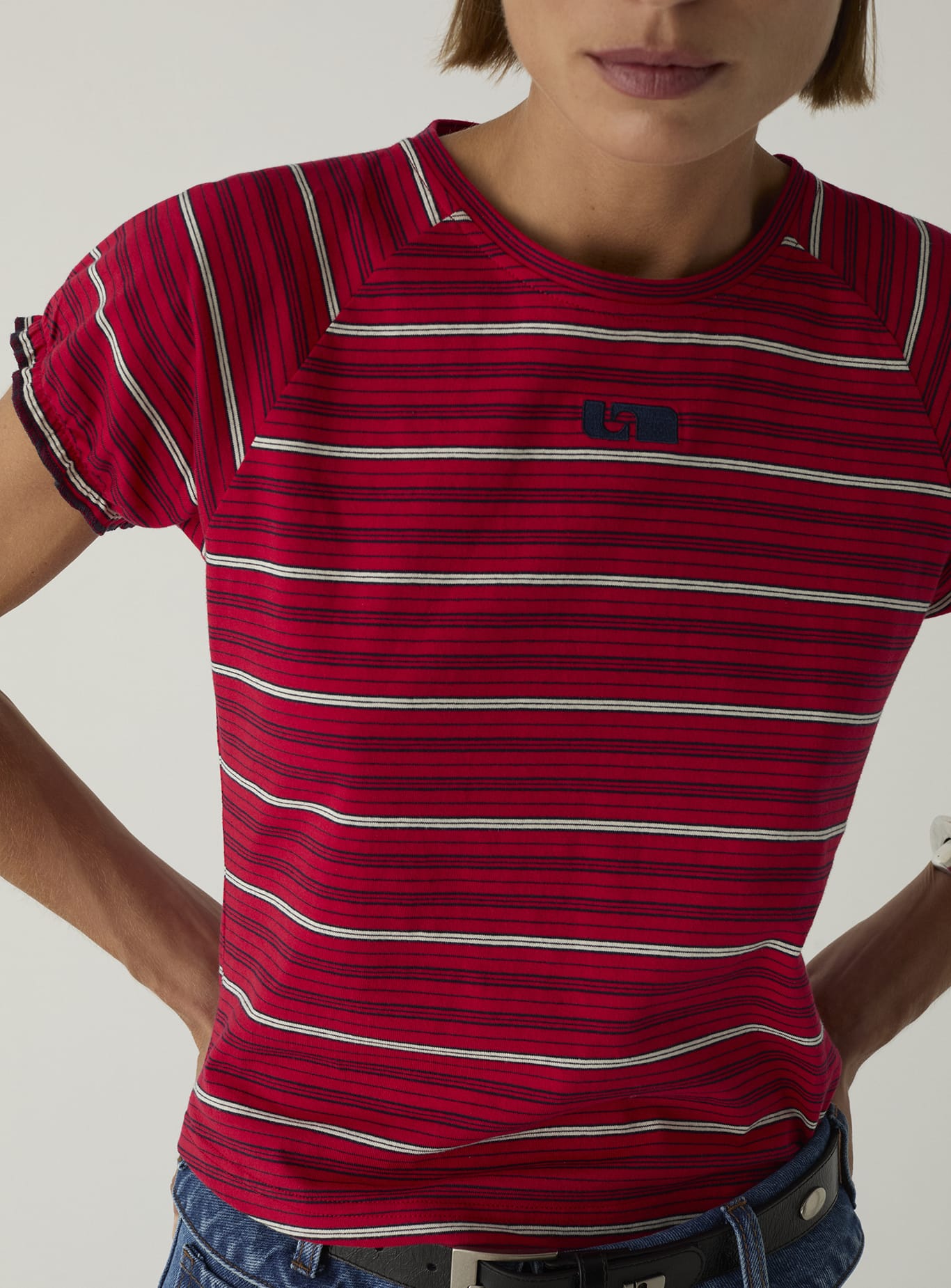 ZAIRA RED EMBROIDERED LOGO T-SHIRT