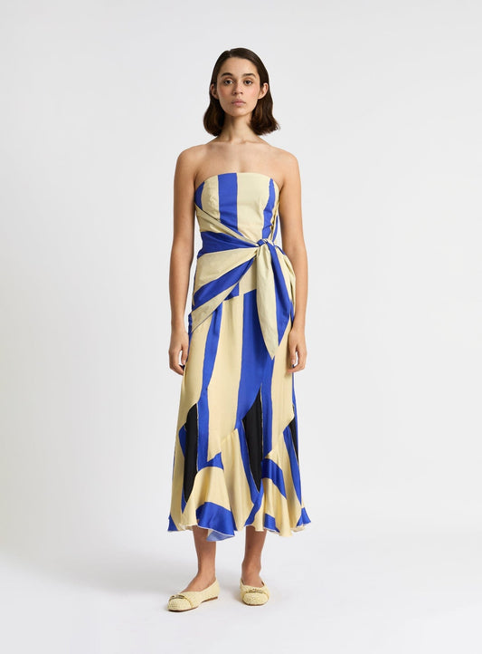 ARIA PANACOTTA STRIPED MIDI DRESS