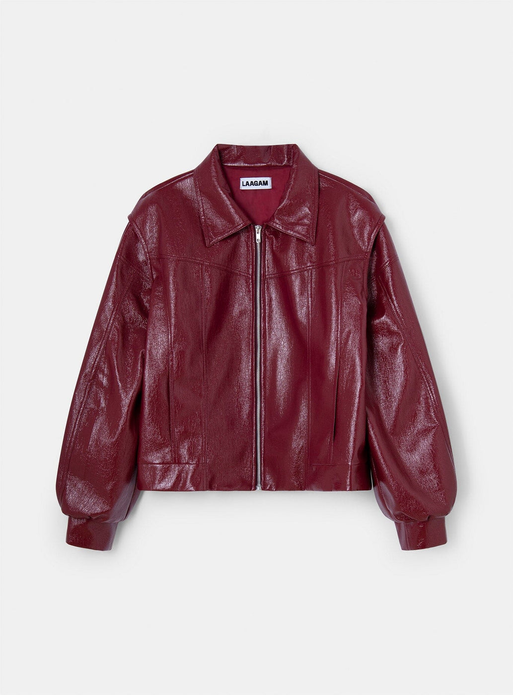 CUPIDO RED FAUX LEATHER BOMBER JACKET