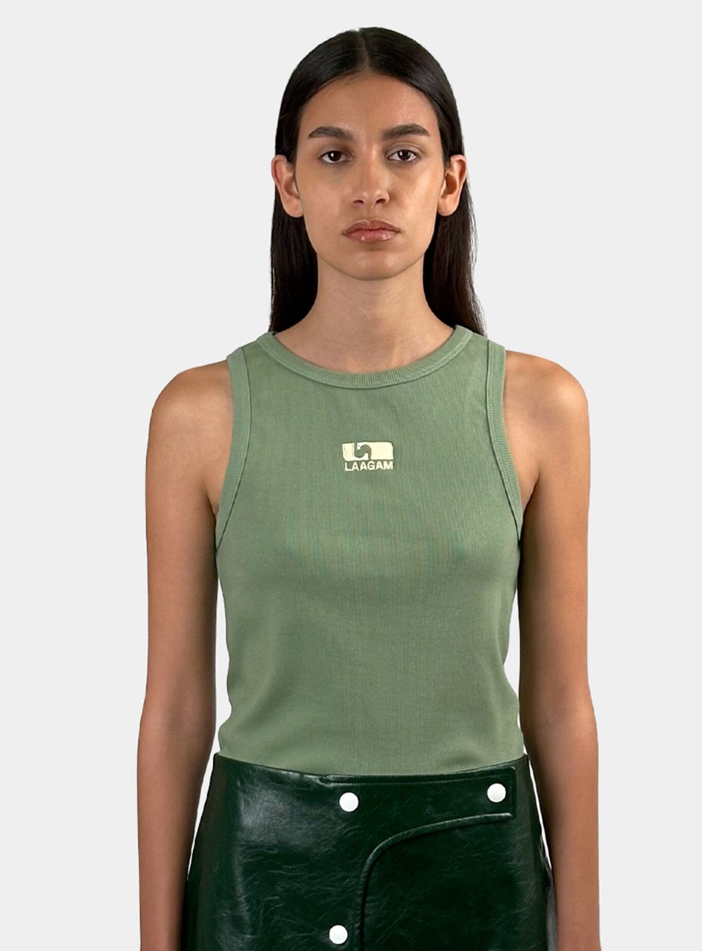 GREEN EMBROIDERED LOGO TANK TOP