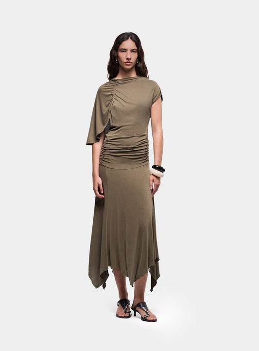 IZOLA KHAKI ASYMMETRIC DRESS