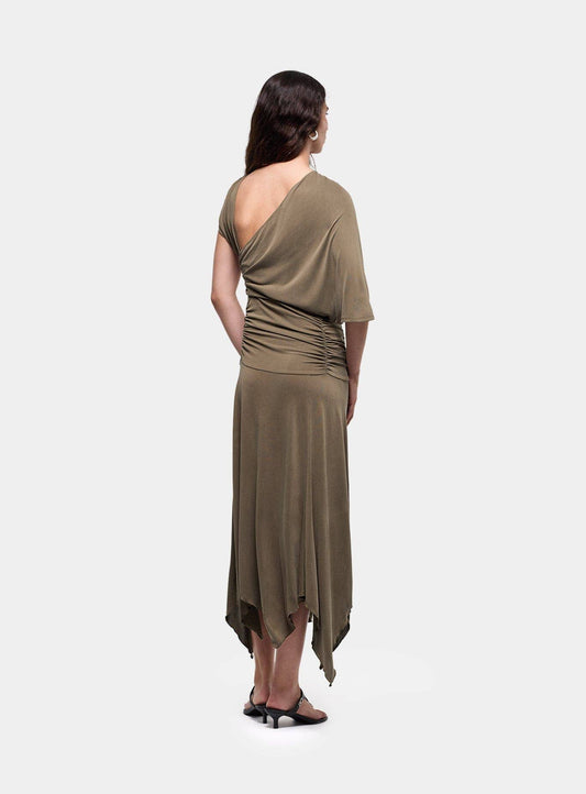 IZOLA KHAKI ASYMMETRIC DRESS
