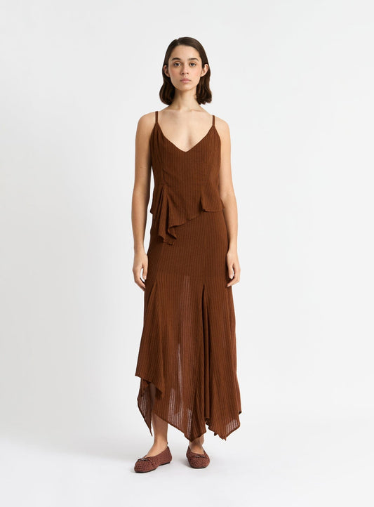 LEA BROWN TEXTURED MIDI DRESS