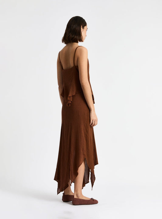 LEA BROWN TEXTURED MIDI DRESS