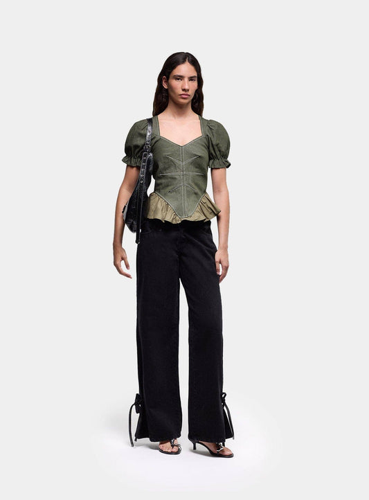 REGINA KHAKI PUFF SLEEVE BLOUSE