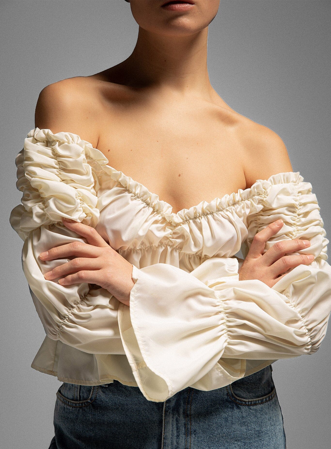 SADIE ECRU RUCHED BLOUSE