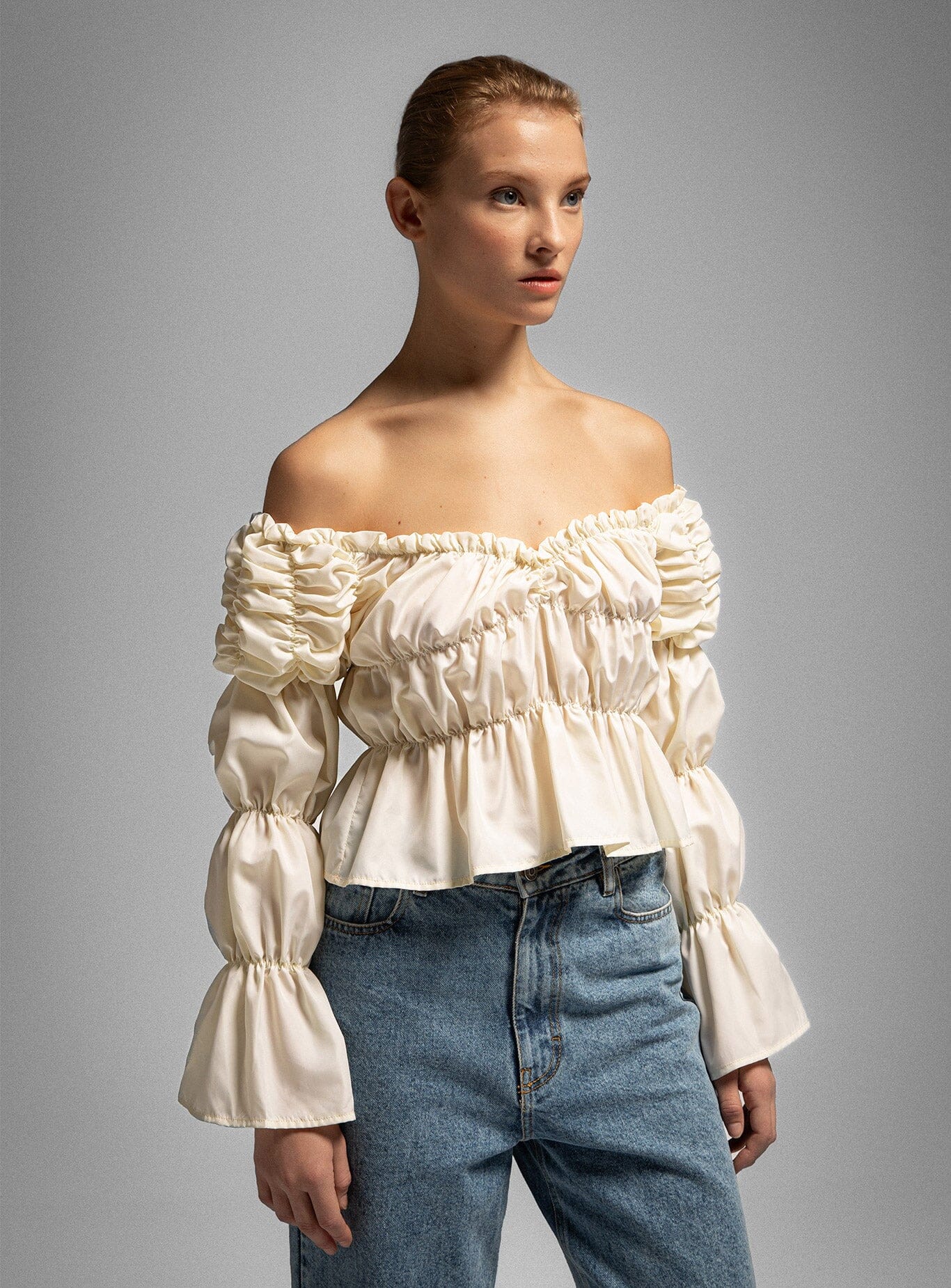 SADIE ECRU RUCHED BLOUSE