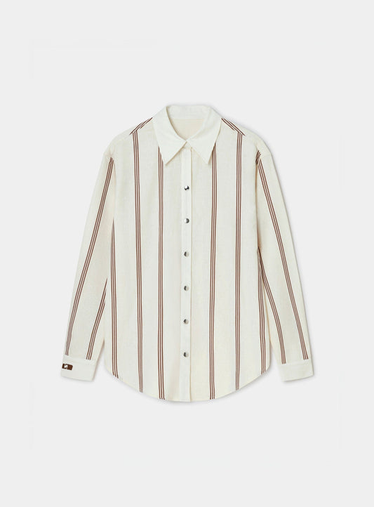 SAGA BROWN STRIPED PLEATED SHIRT