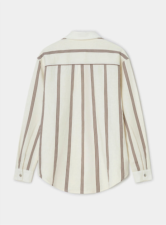 SAGA BROWN STRIPED PLEATED SHIRT