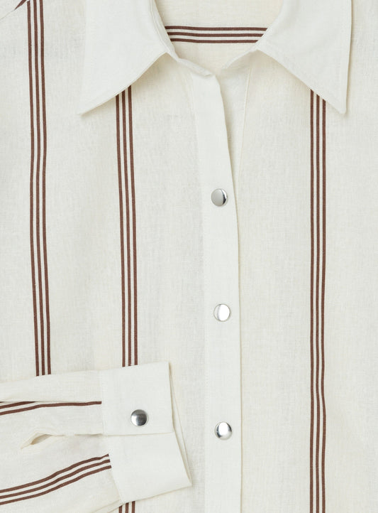 SAGA BROWN STRIPED PLEATED SHIRT