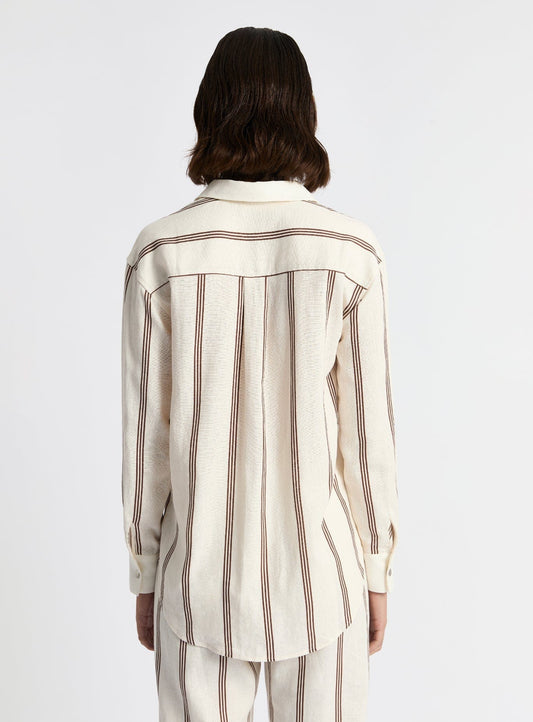 SAGA BROWN STRIPED PLEATED SHIRT