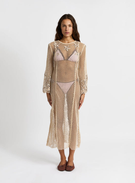 SAMUI ECRU MIDI NET DRESS