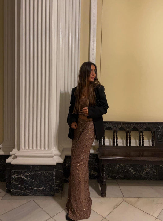 SAYAN BROWN SEQUIN TOP