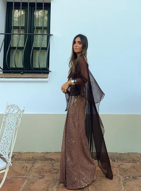 SAYAN BROWN SEQUIN TOP