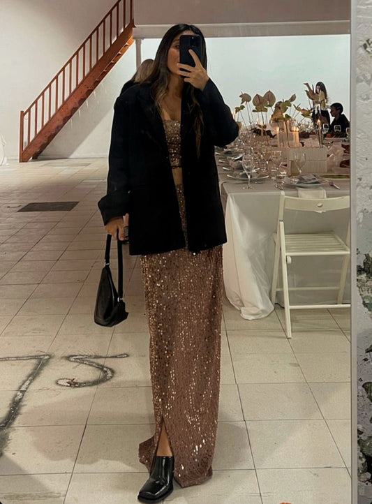 SAYAN BROWN SEQUIN TOP